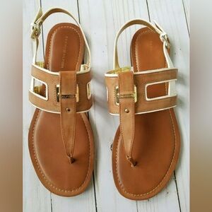 Tommy Hilfiger Brown and Cream Women's Sandals 9.5